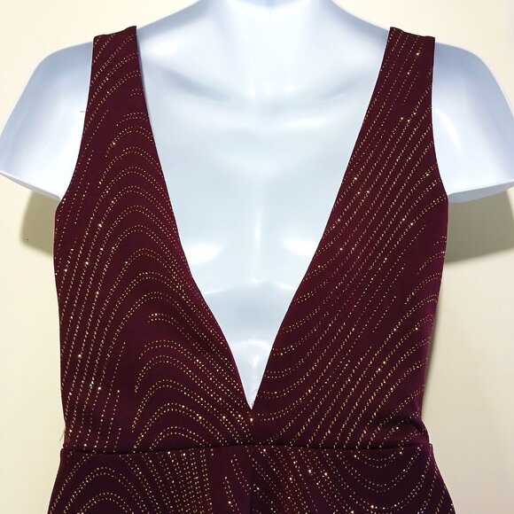 Bailey Blue Plum & Gold Sparkle A-Line Deep Back V-Neck Mini Skater Dress Size M - Picture 7 of 14